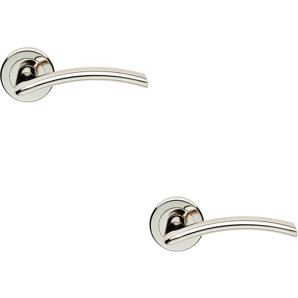 Loops 2x PAIR Flat Arched Style Handle on Round Rose Concealed Fix Polished Nickel in Metallics