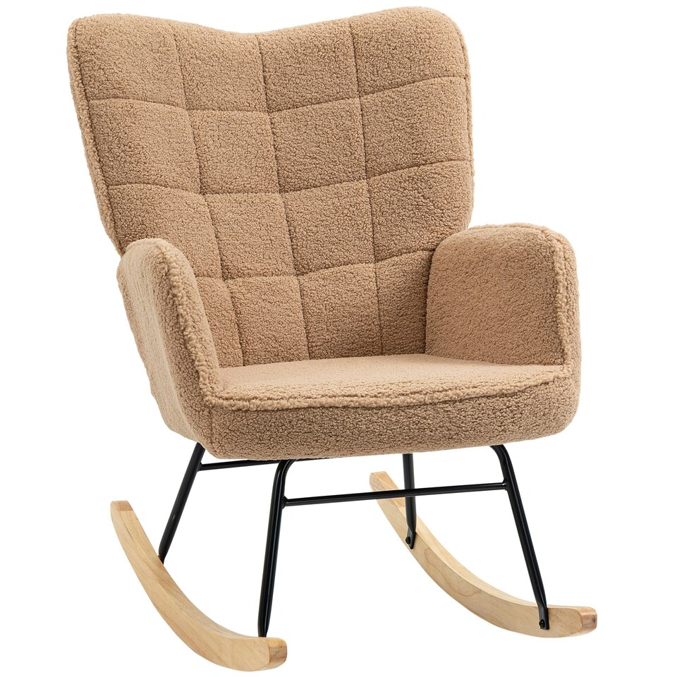 image 1 of HOMCOM Wingback Rocking Chair for Nursing w/ Steel Frame Light Brown