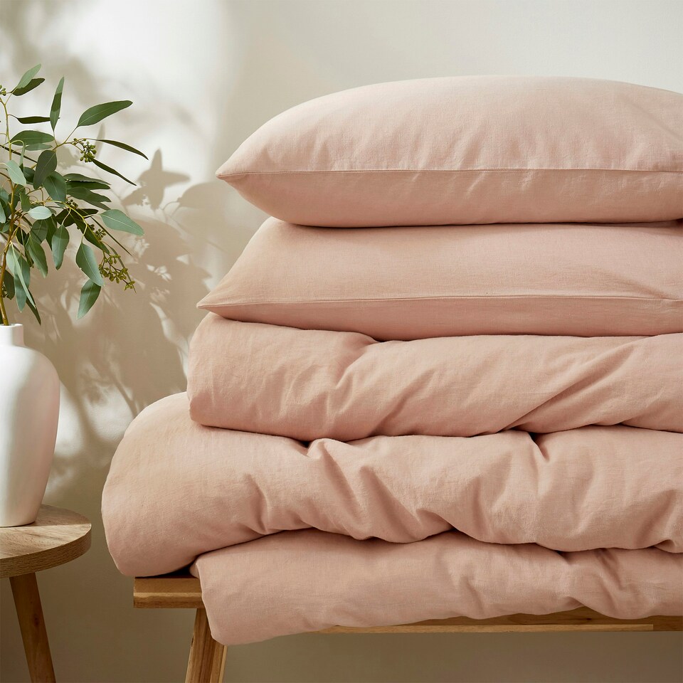 image 1 of Touch Of Linen - Seashell Pink - Duvet Cover Set (Includes 2 Pillowcases - 1 For Single) Pink | Seashell Pink | Double