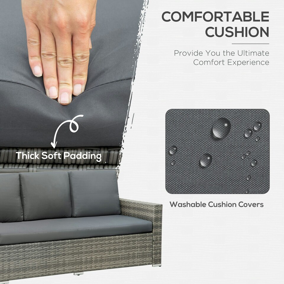 image 1 of Outsunny 10-Seater Sofa Sectional w/ Cushioned Seat, Footstools and Glass Table