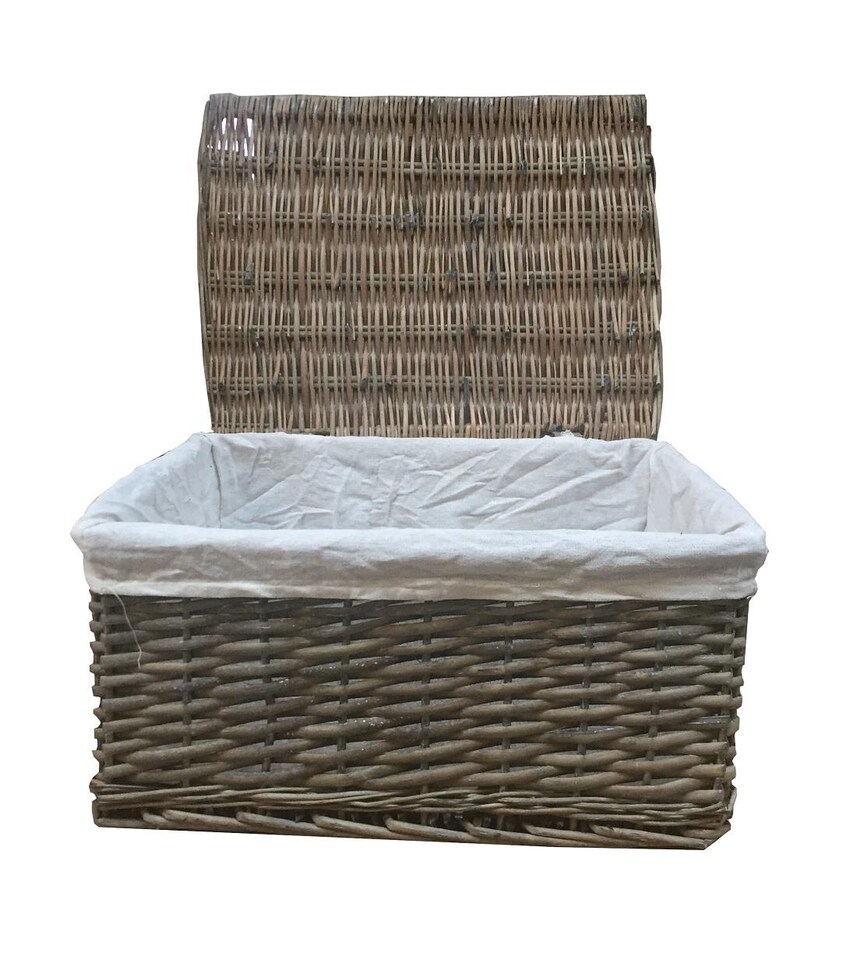 image 1 of SET OF 2 Lidded Wicker Storage Basket With Lining Xmas Hamper Basket Brown Medium 35 x 24 x 15 cm | Brown | Brown