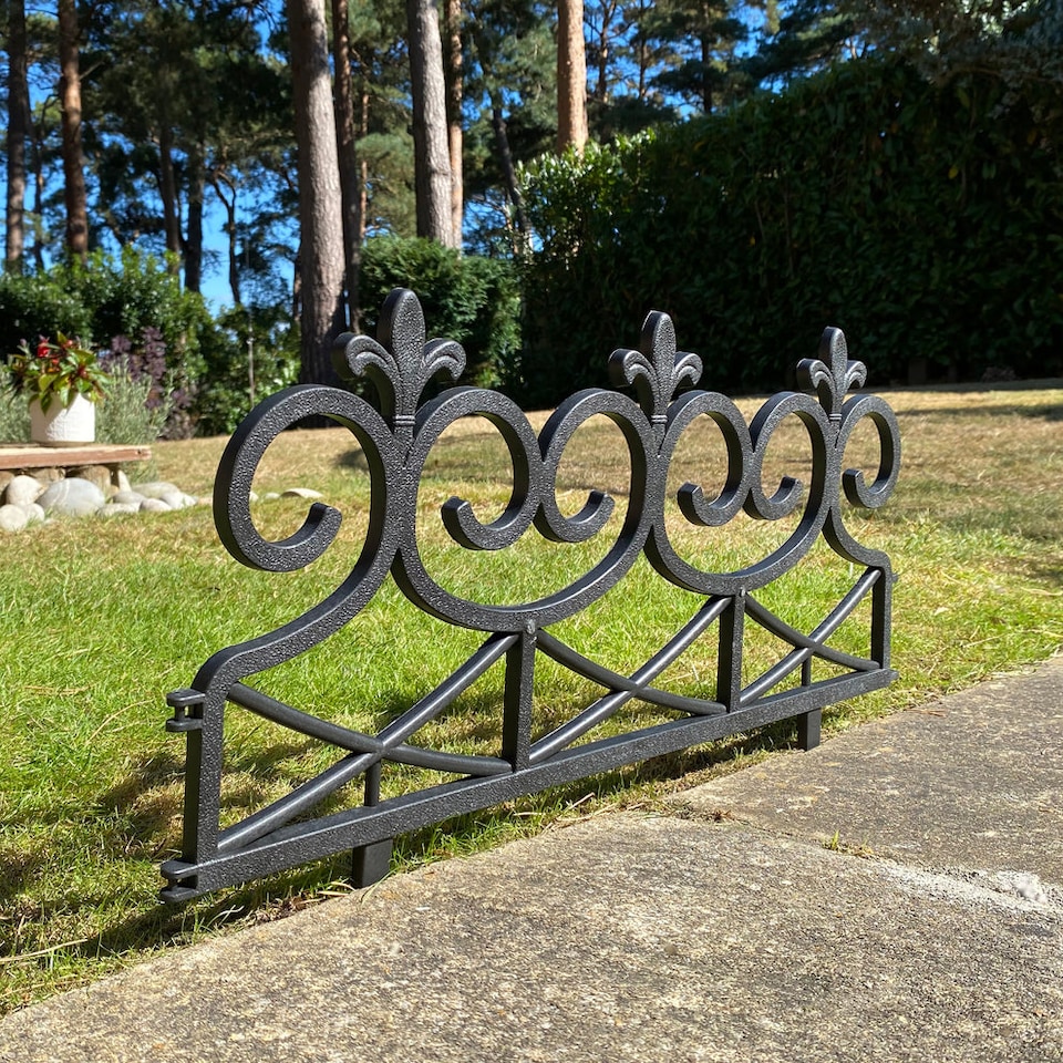image 1 of Fleur de Lys Black Plastic Garden Lawn Edging (60cm x 32cm) - 5 Panels