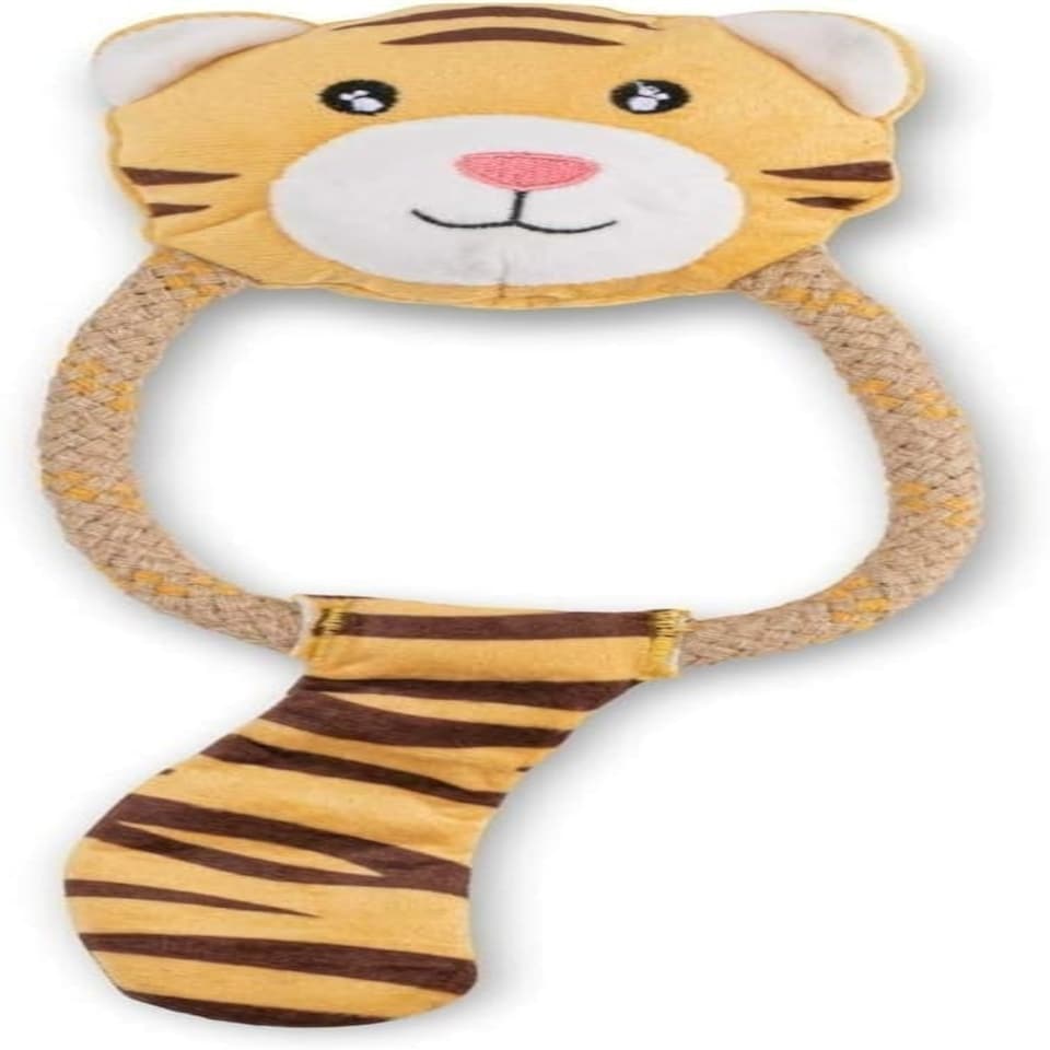 image 1 of Beco Recycled Soft Tiger Dog Toy with Tug Rope Large