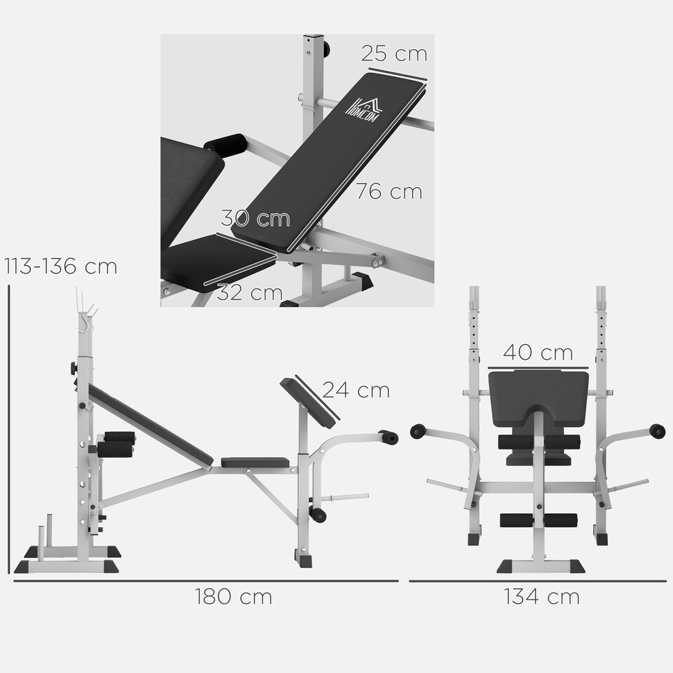 image 1 of HOMCOM Adjustable Weight Bench with Squat Rack, Leg Developer, Grey