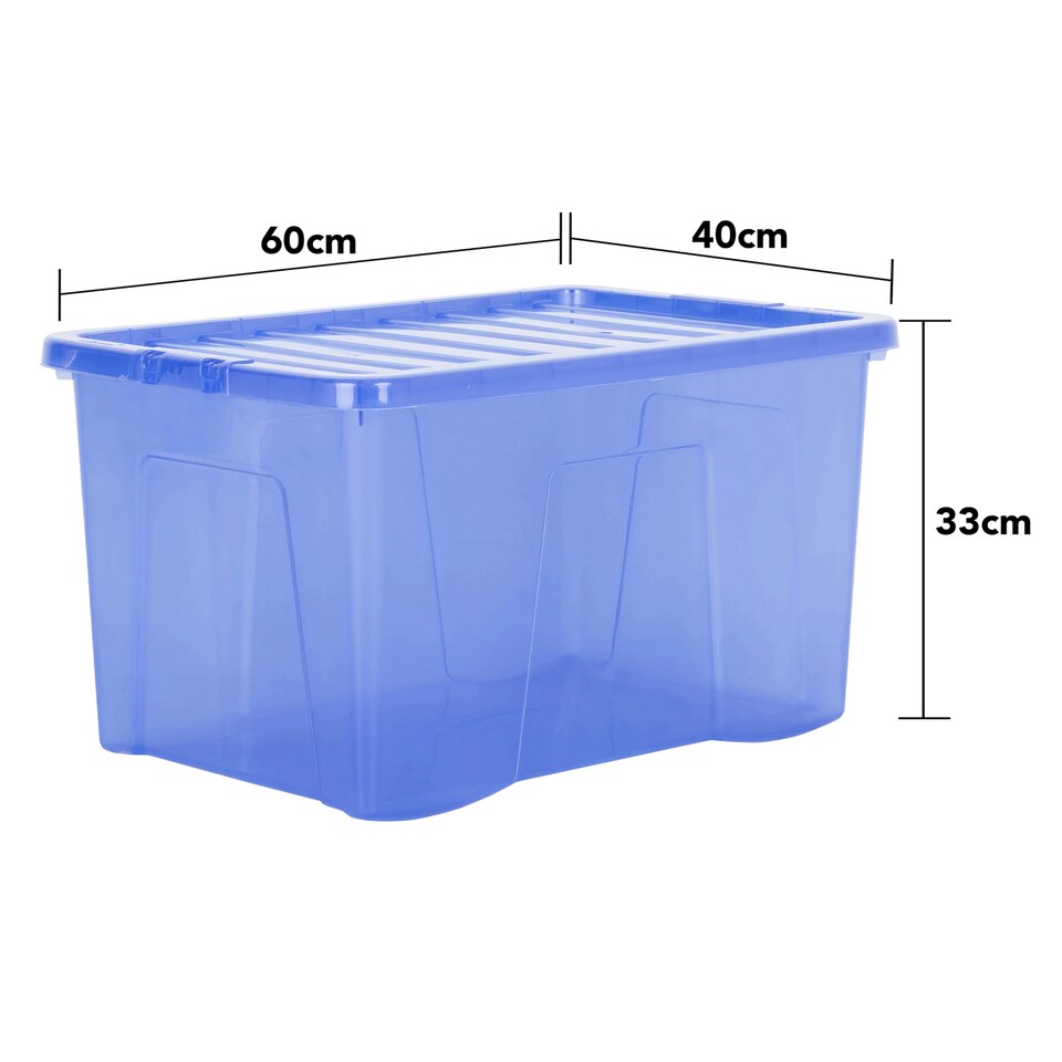 image 1 of Wham Crystal 5 x 60L Stackable Plastic Storage Boxes with Lids Blue