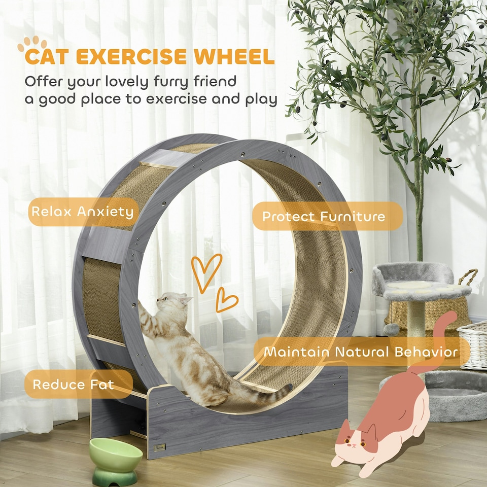 image 1 of PawHut Cat Treadmill with Brake, Scratching Pads for Indoor Cats, Grey