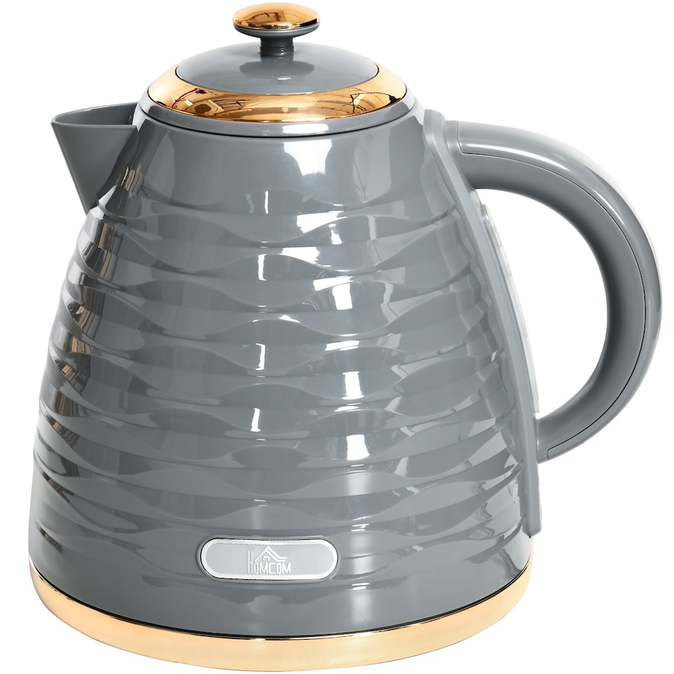 image 1 of HOMCOM Electric Kettle 1.7L, Fast Boil, 3kW Cordless Water Kettle with Removable Washable Anti-scale Filter, UK Otter Thermostat, Auto Shut-off, 360° Swivel, BPA Free, Grey Water Ripple Texture