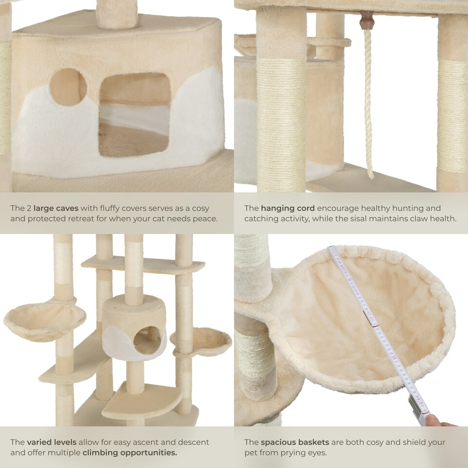 image 1 of Cat Tree Fippi - 201 cm tall, sisal cat scratching post, toy & anti-tip bracket - Beige/White