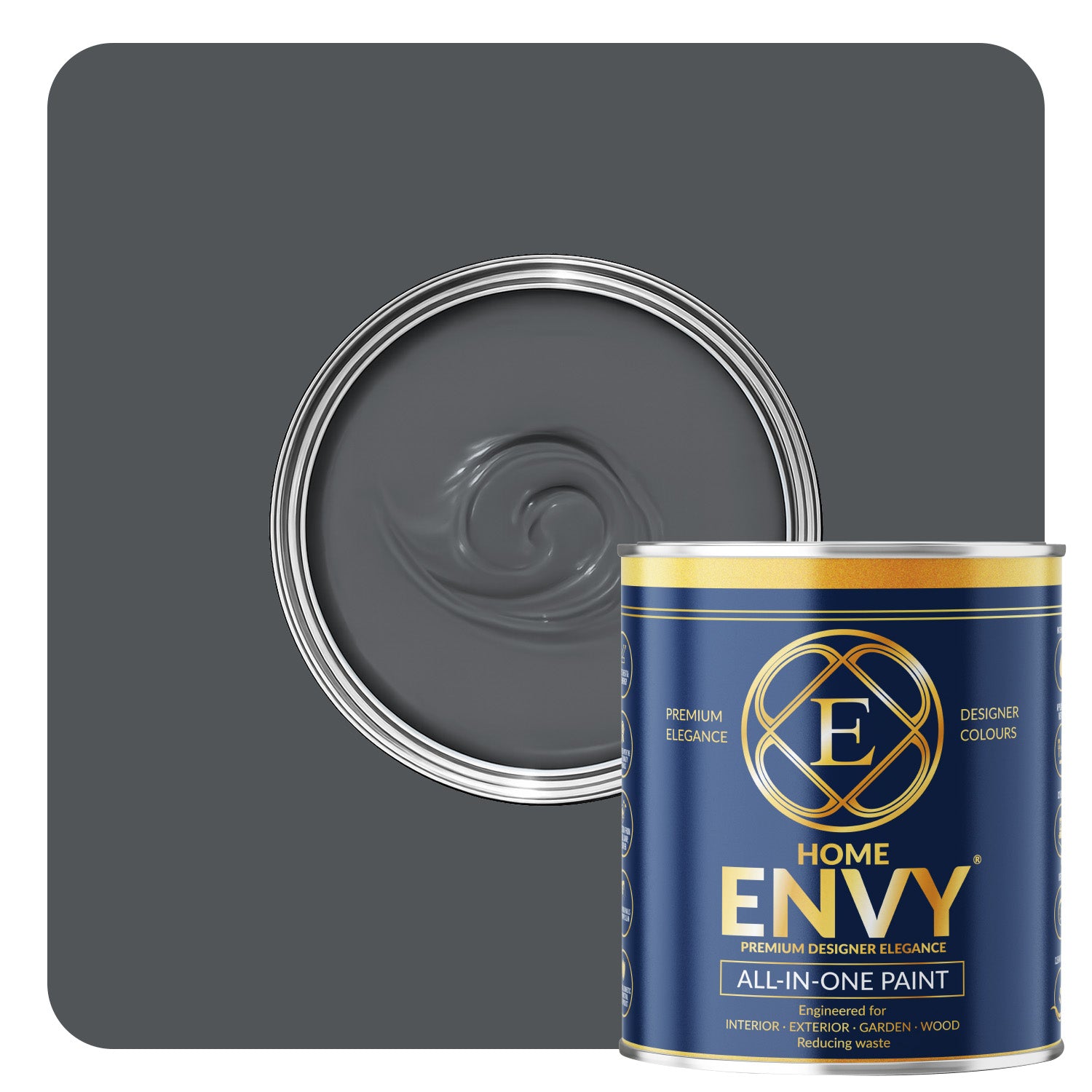 Envy All-in-one Paint - High Coverage Paint For Interior & Exterior Walls, Wood & Furniture - Multi Surface Paint & Primer - Designer Colours For All Walls - Dark Grey - 1l - Matt