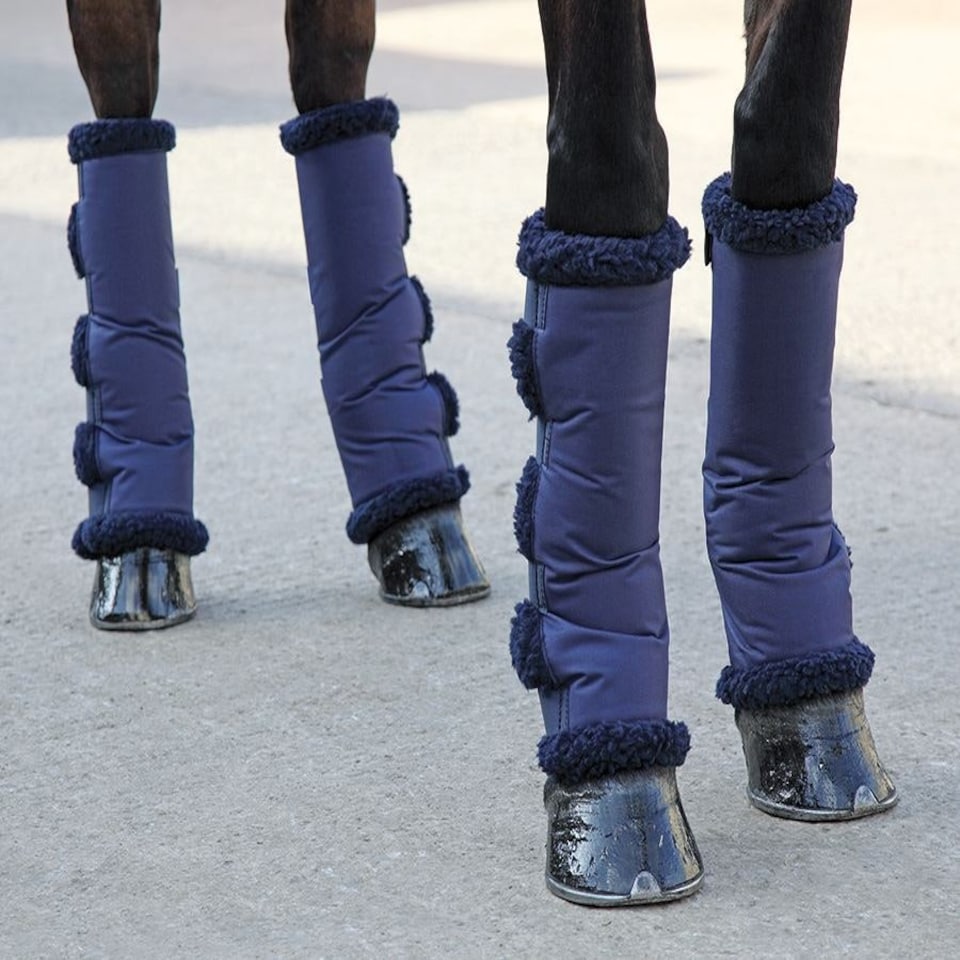 image 1 of Shires Short Fleece Lined Travel Boots Blue | Size: Cob
Colour: Navy Blue