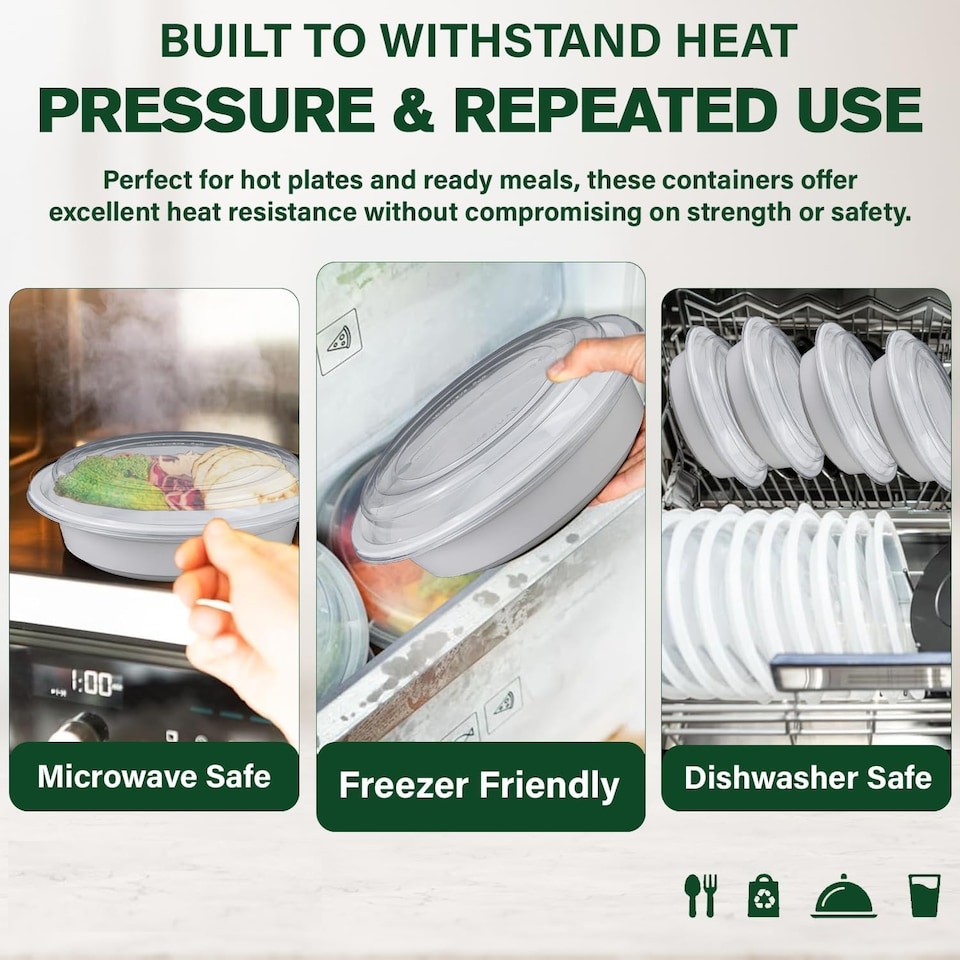image 1 of 24oz Round White Plastic Meal Prep Containers With Lid BPA Free Food Storage Box 10pk