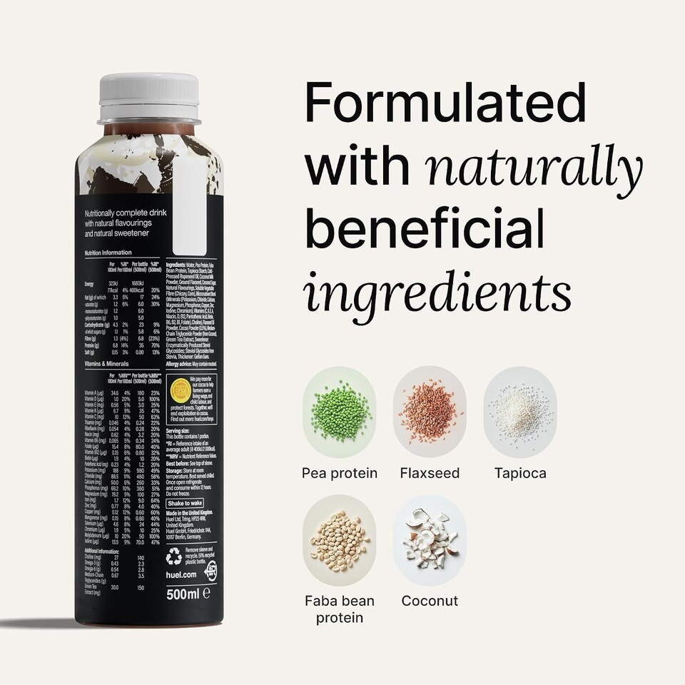 image 1 of Huel Ready-to-Drink Meal, BLACK EDITION Cookies & Cream Protein Drink, 500ml Bottles (Pack of 8) - Protein Shakes, Pre-Portioned Meal, 35g of Protein per Bottle