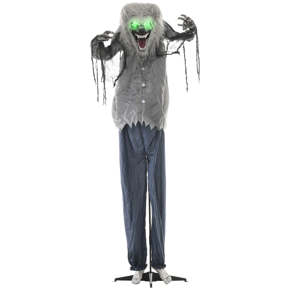 image 1 of HOMCOM 210cm 83 Skeleton Werewolf Outdoor Halloween Decoration, Halloween Animatronic with Sound Activated, Light Up Eyes, Sound Effects, Animated Prop for Haunted House