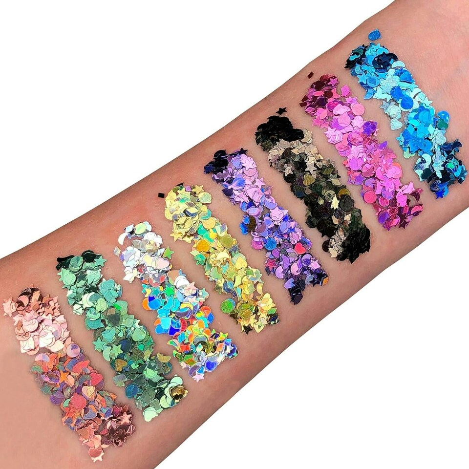 image 1 of Moon Glitter Holographic Glitter Shapes Set - Multicoloured - One Size Multi