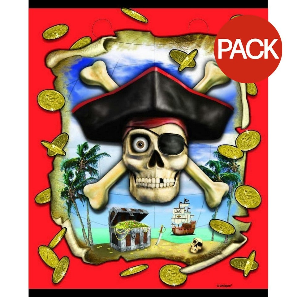 Unique Party Pirate Bounty Plastic Party Bags (Pack of 8) - Multicoloured - One Size