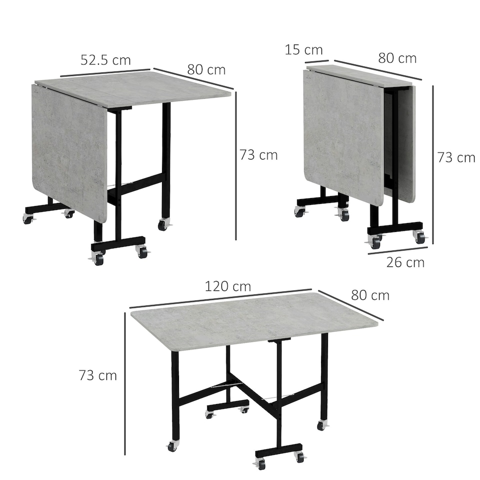 image 1 of HOMCOM Drop Leaf Table with Wheels Folding Dining Table for Small Spaces, Grey