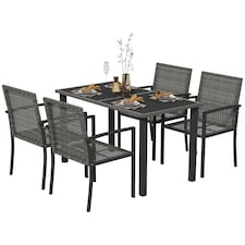 Outsunny 4 Seater Rattan Dining Set with Rectangular Glass Top Table and 4 Armchairs, PE Rattan Garden Furniture Set, Outdoor Dining Table and Chairs for Patio, Balcony, Terrace, Grey