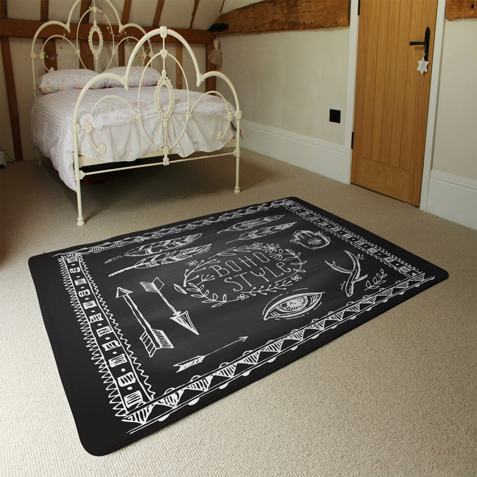 image 1 of Boho Style motivating phrase (Rug) Black | Medium: 80x150cm