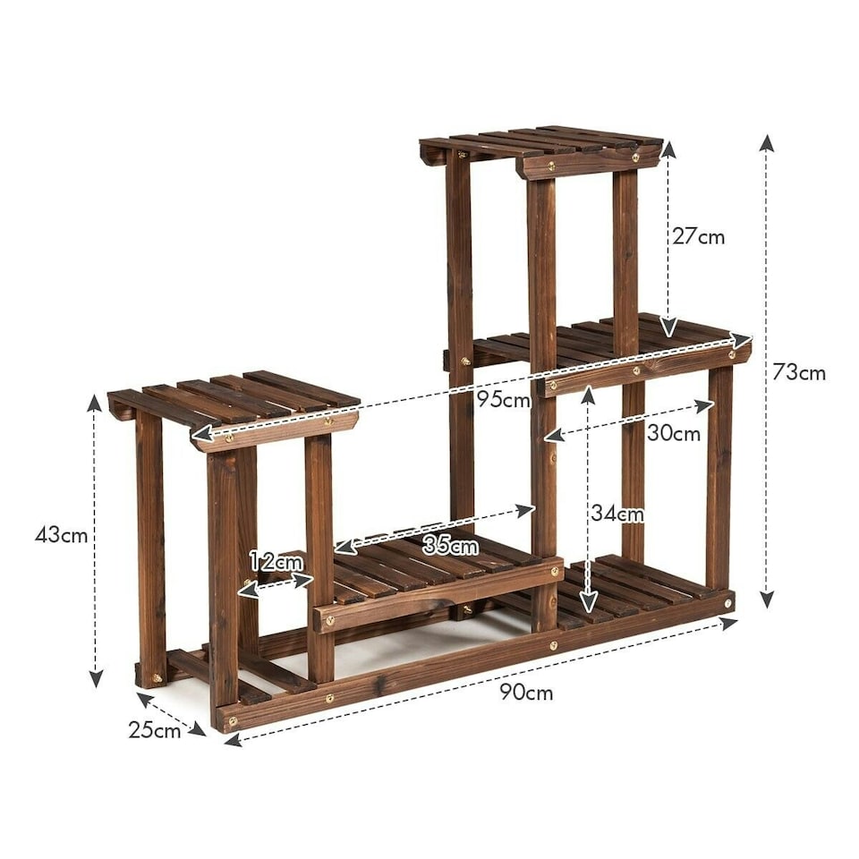 image 1 of COSTWAY Solid Wood Plant Stand Multi Layer Plant Pot Holder Brown