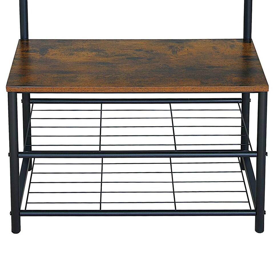 image 1 of Coat Rack Stand with Shoe Storage Bench 9 Hooks Rustic Light Brown Entrance Hall House of Home Rustic Brown Brown | Light Rustic Brown | One Size