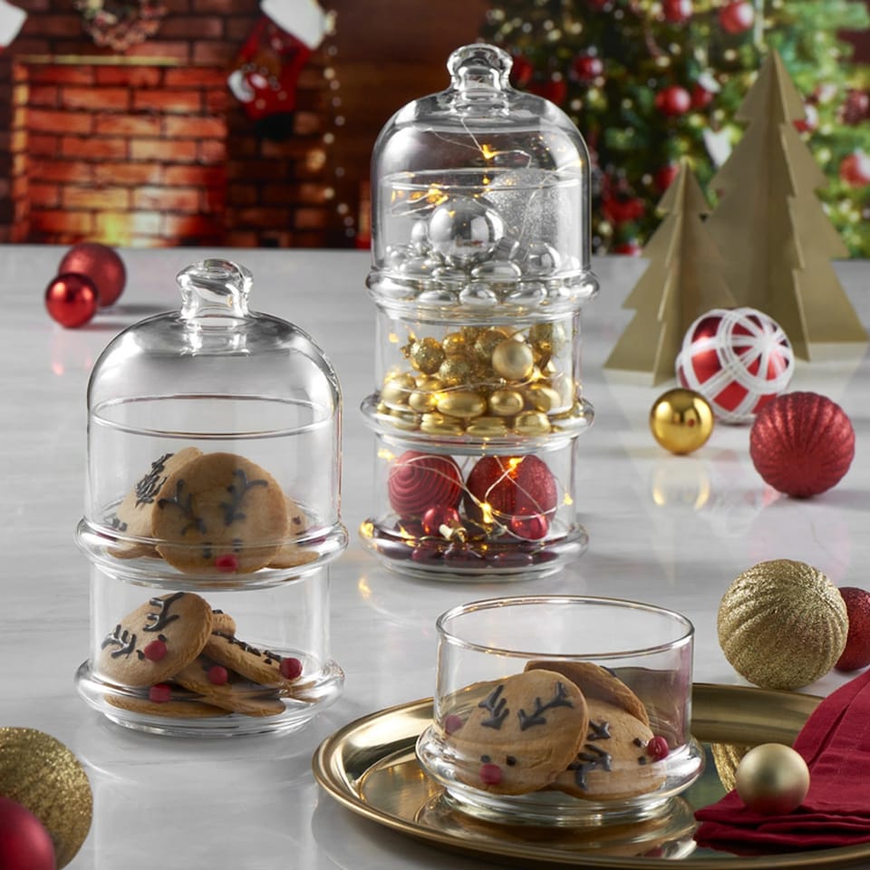 image 1 of 3 Tier Glass Cookie Jar Display Container with Dome Lid Sweets Biscuits