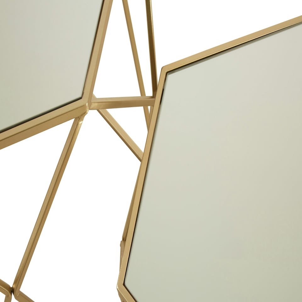 image 1 of Set of 2 Hexagonal Mirrored Top Side Tables,Nesting Tables With Champagne Finish,Decorative Accent Tables Gold