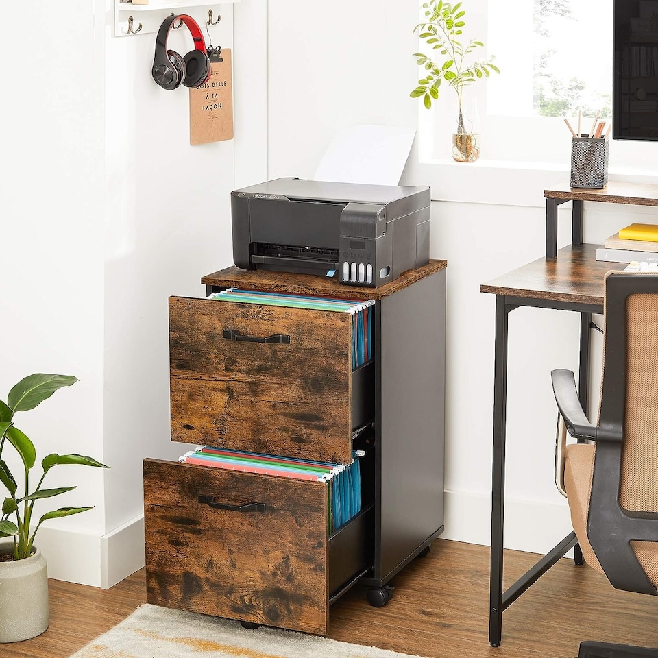 image 1 of Rolling File Cabinet with 2 Drawers for A4 and Letter Documents, Mobile Office Storage Unit