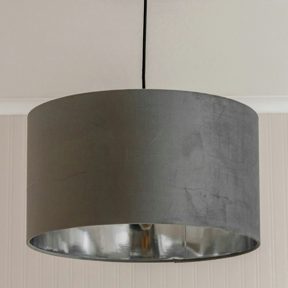 image 1 of ValueLights Reni Large Grey Velvet Chrome Inner Lamp Shade & Bulb Grey