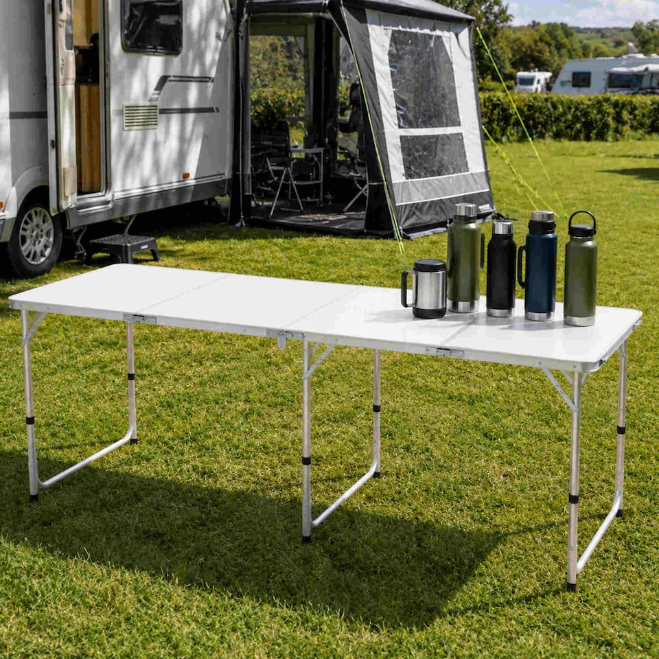 image 1 of 8ft Folding Outdoor Camping Kitchen Extending Work Top Table | White