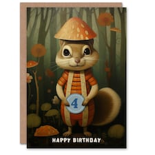 Mushroom Woodland Age 4 Year Old Squirrel Child Kids 4th Birthday Card