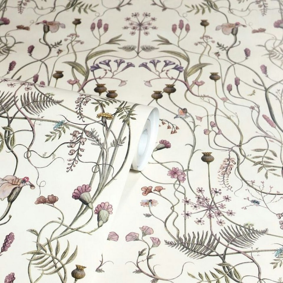 image 1 of The Chateau By Angel Strawbridge The Wild Flower Garden Wallpaper - Off White/Green/Pink - 10m x 53cm White