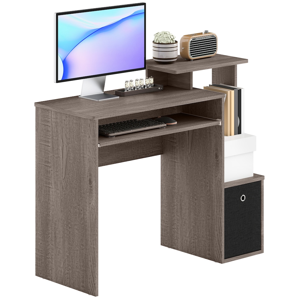 image 1 of HOMCOM Computer Desk with Sliding Keyboard Tray Storage Drawer Shelf Home Office Workstation Grey