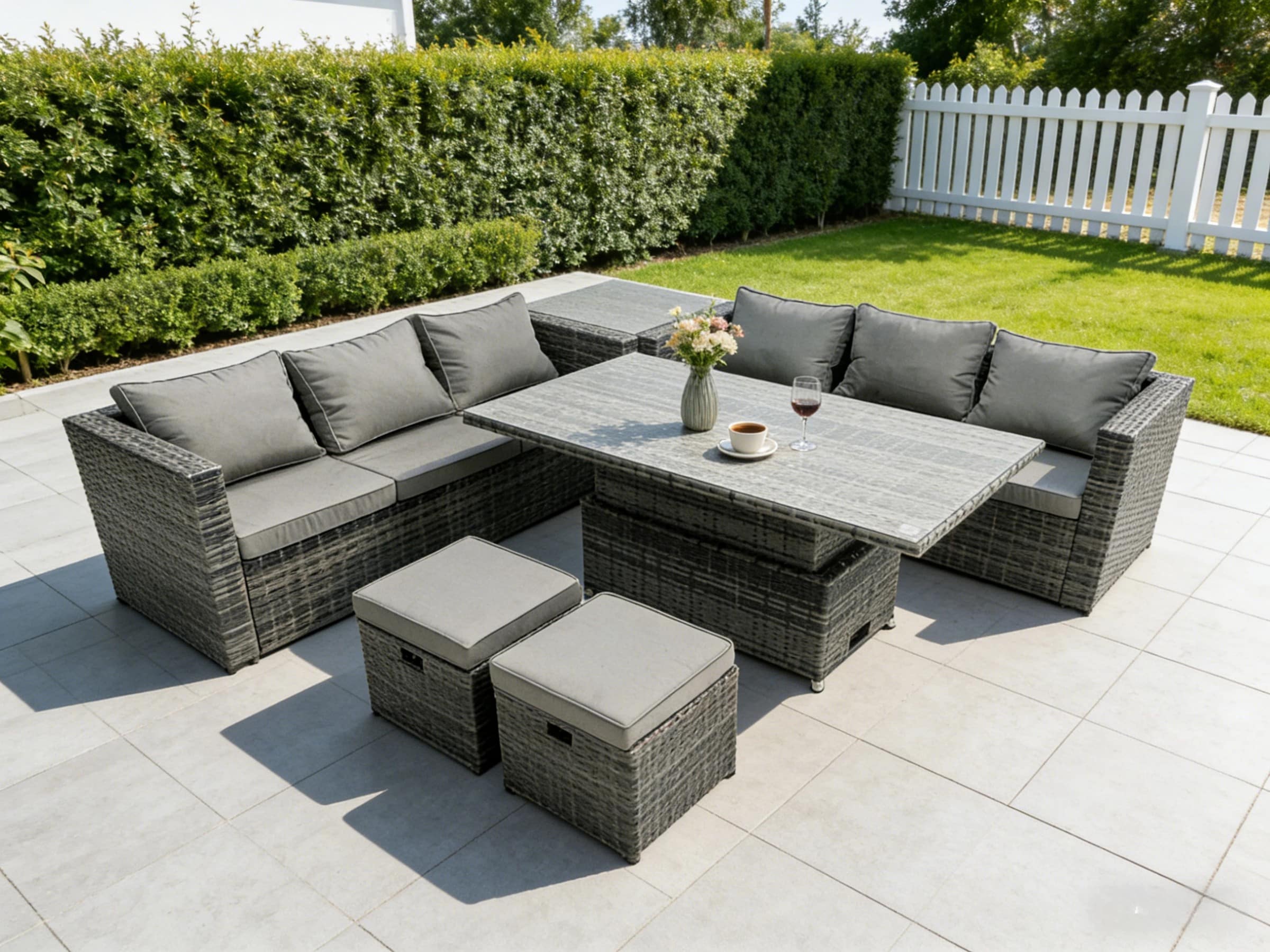 Fimous 8 Seater Wicker Rattan Garden Furniture Rising Table Sets Footstool Extra Side Table