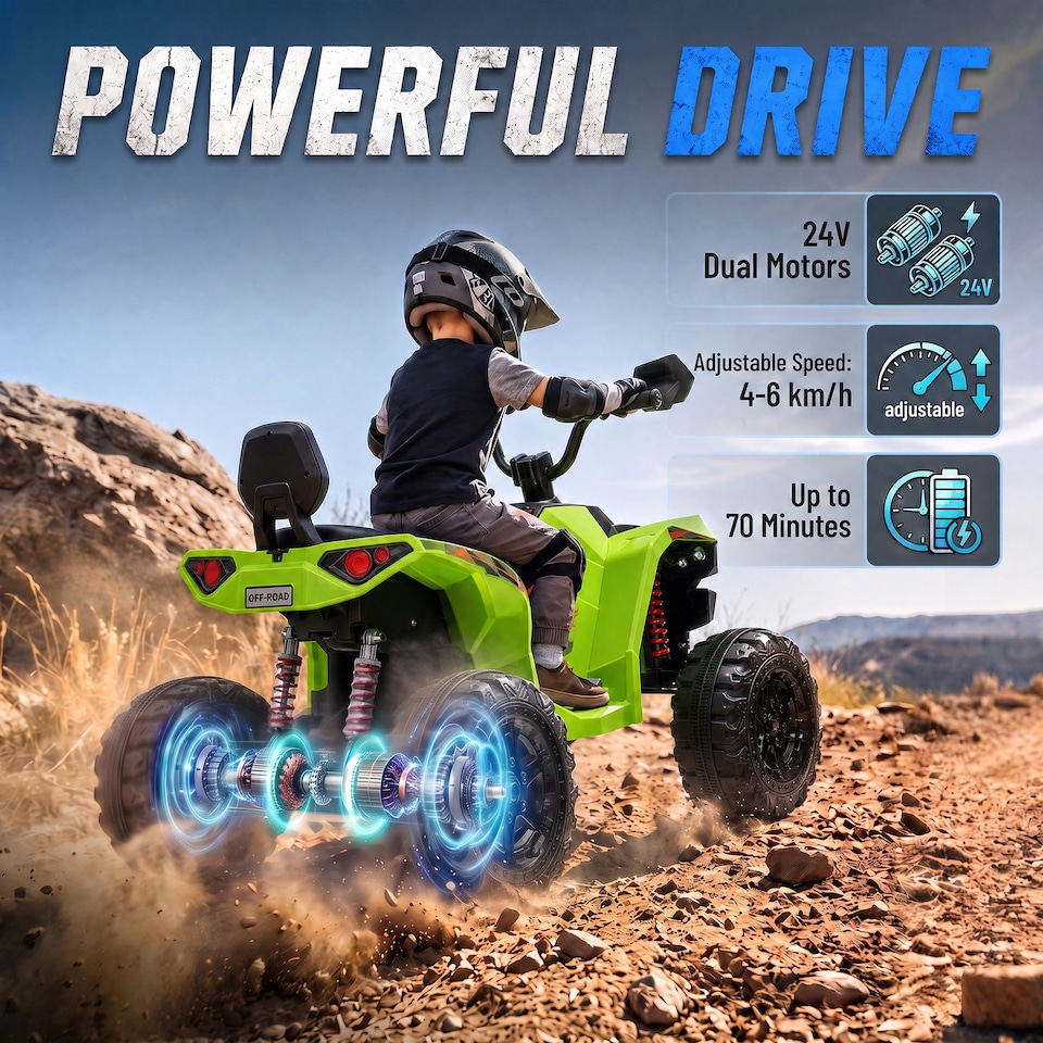 image 1 of AIYAPLAY 24V 2 Seater Electric Quad Bike for Boys Girls, Ride On Car ATV