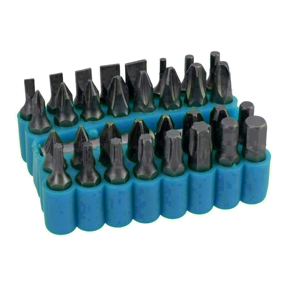 image 1 of 33pc Power Bit Screwdriver Holder Pozi Slotted Hex Torx Star Phillips Flathead
