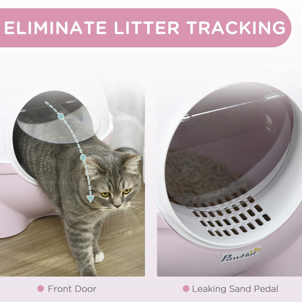 image 1 of PawHut Large Cat Litter Box w/ Scoop, Front Entrance, 53 x 51 x 48cm - Pink