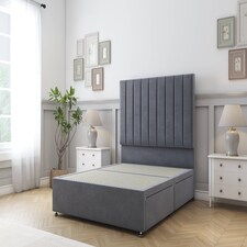 Sloomy Kansas Steel Plush Divan Bed Base 4 Drawers With 54 Inch Floor Standing Headboard | Grey | Steel | Super King | 1