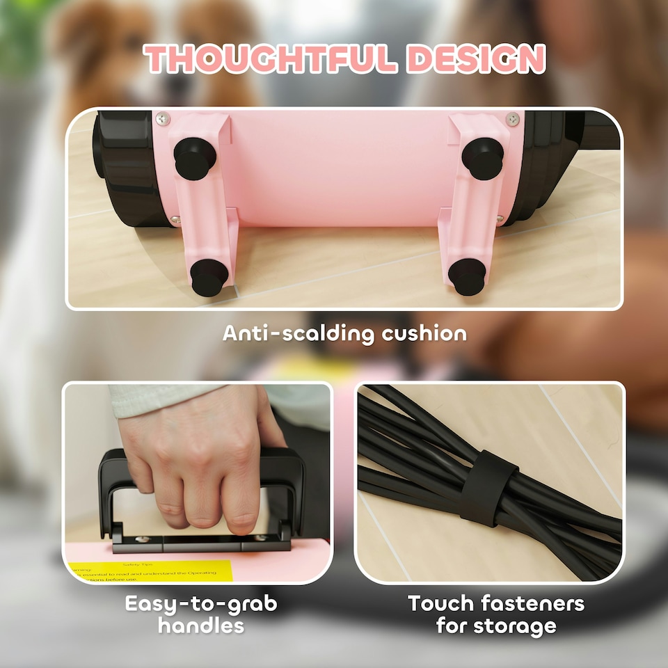 image 1 of PawHut 2200W Dog Hair Dryer with Adjustable Temperature & Velocity, Pink