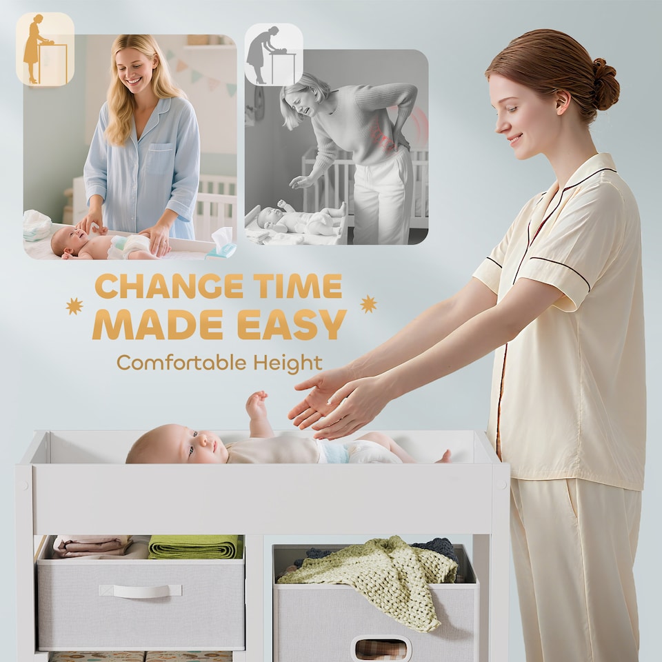 image 1 of AIYAPLAY Baby Changing Table with 4 Drawers, Nursery Diaper Baby Changing Unit for 0-12 Months (max. 11kg), with Mat, Infant Care Station for Bedroom Nursery | White