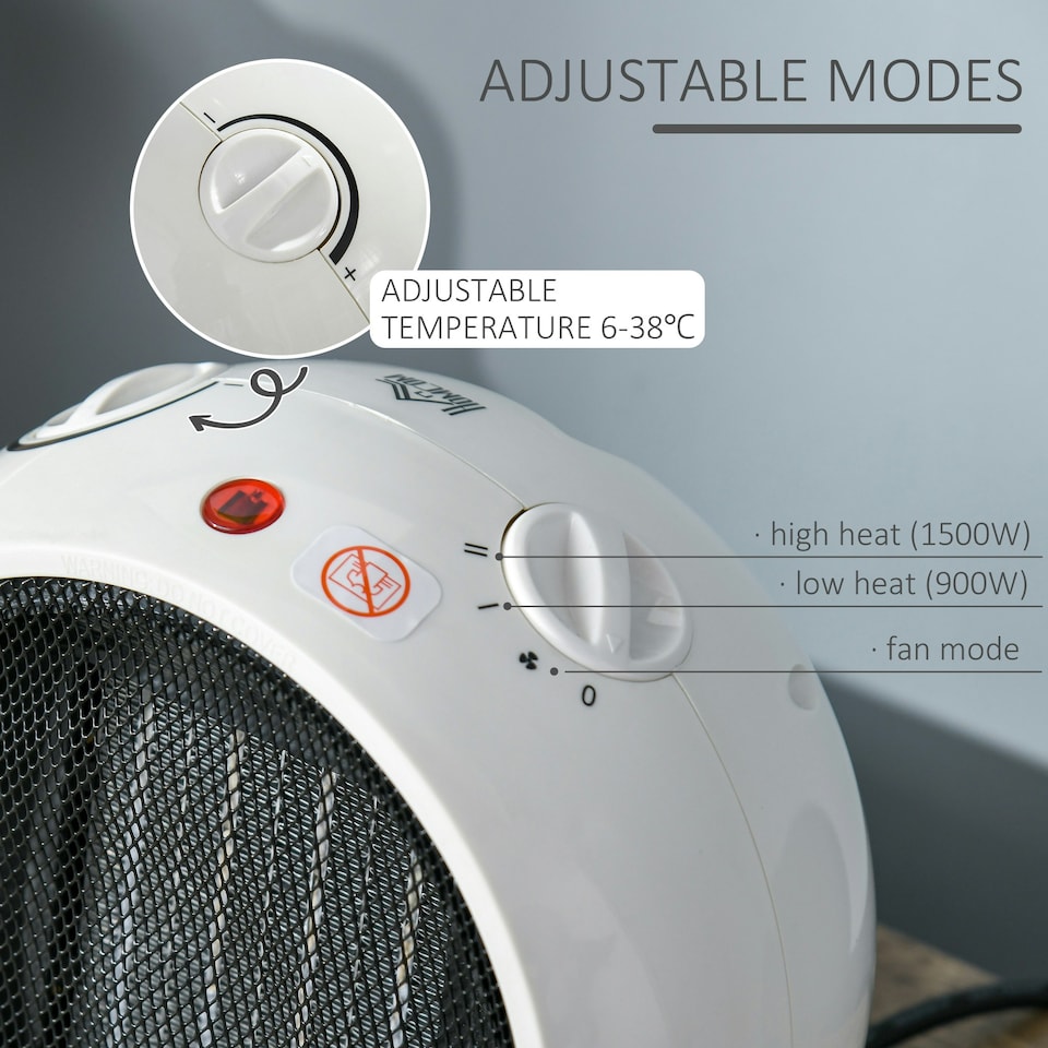 image 1 of HOMCOM Table Top Space Heater, Ceramic Electric Heater with 3 Heating Mode White