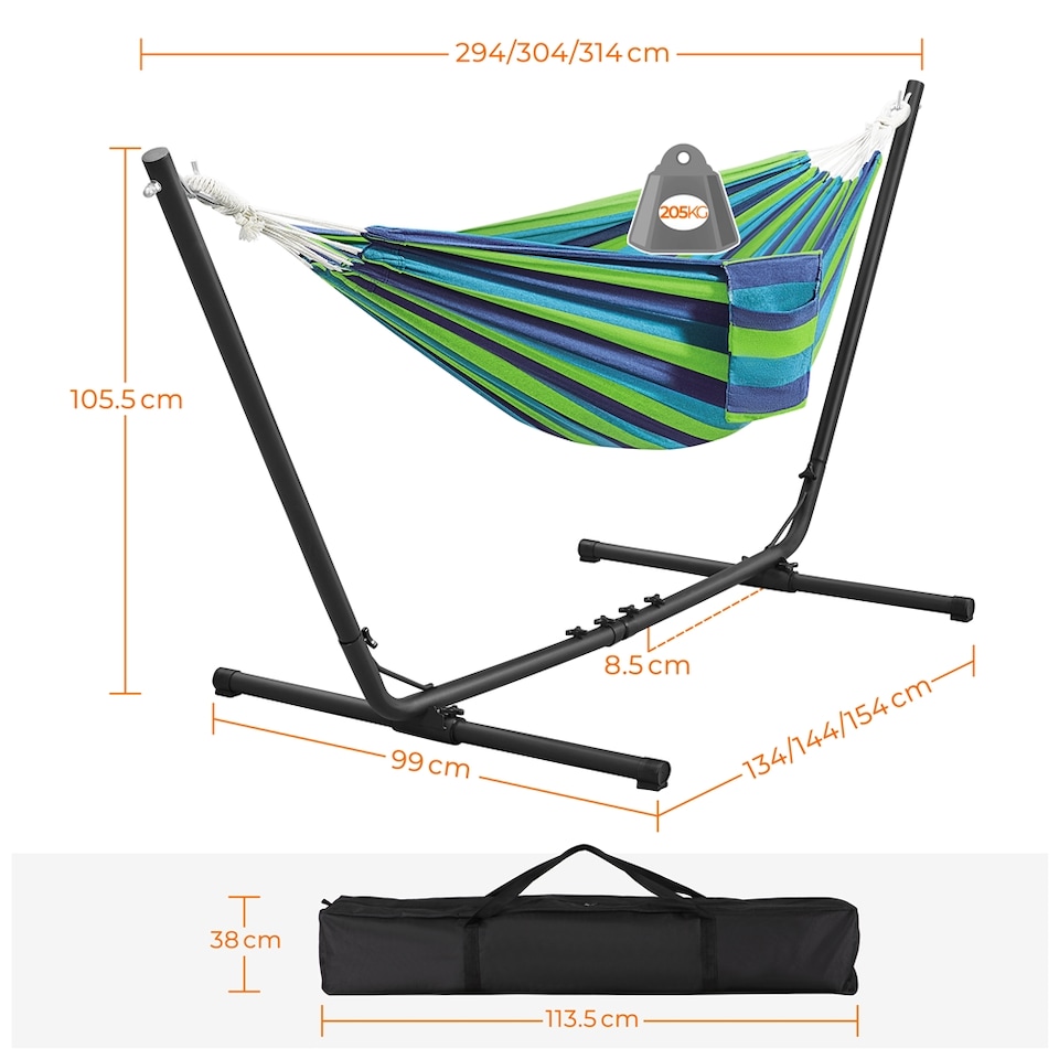image 1 of Yaheetech Outdoor Hammock with Adjustable Steel Stand-Blue Green Stripe