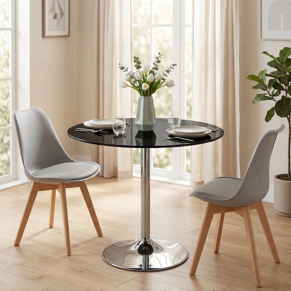 image 1 of HOMCOM Round Bar Table, Dining Table with Tempered Glass Top and Steel Frame