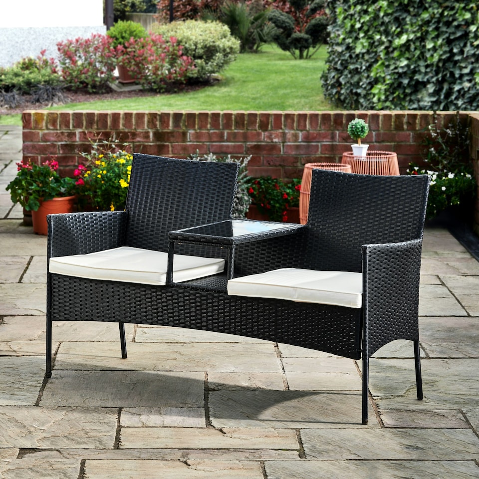 image 1 of Teamson Home Outdoor Patio Garden Furniture, Rattan Wicker Loveseat Bench