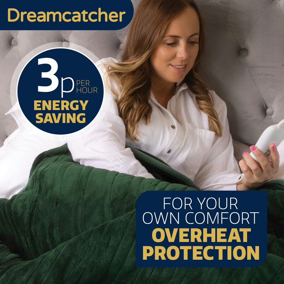 image 1 of Dreamcatcher Green Soft Microfleece Electric Blanket Heated Throw 160x120cm Green