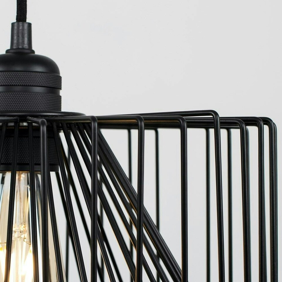 image 1 of ValueLights Casco Matte Black Pendant Light with Black Drum Shade and E27 Pear LED 4W Warm White 2700K Bulb