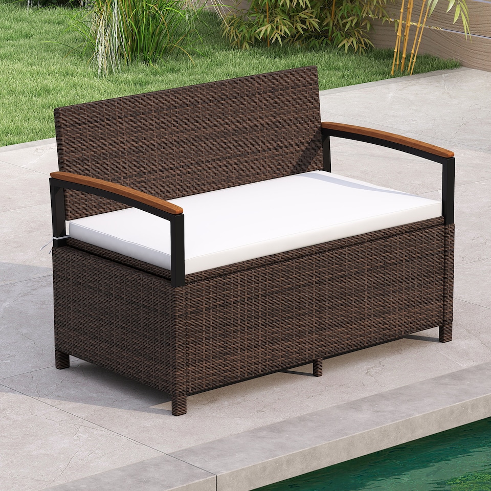 image 1 of COSTWAY Outdoor Storage Bench Deck Box Patio Furniture with Cushion