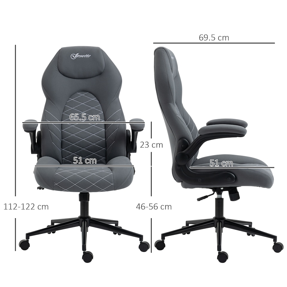 image 1 of Vinsetto Gaming Chair, Office Desk Chair, Comfy Computer Chair with Adjustable Arms and Rolling Wheels for Home Work Study, Charcooal Grey