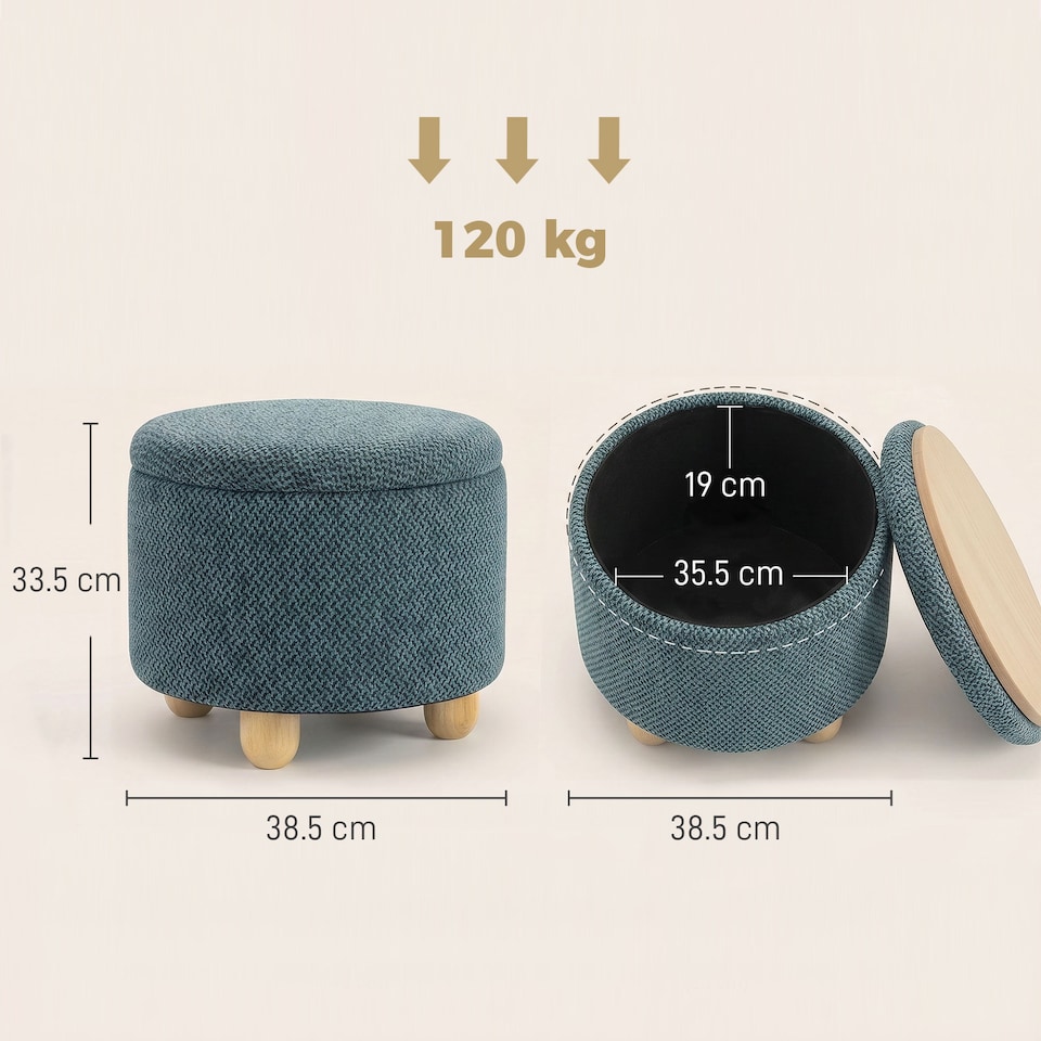 image 1 of HOMCOM Round Storage Ottoman with Reversible Lid