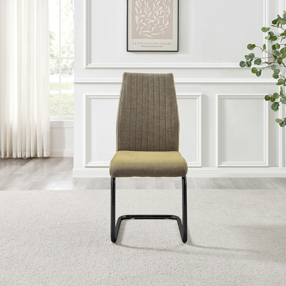 image 1 of Furniturebox Lorenzo 2x Sage Green Fabric Black Leg Dining Chair