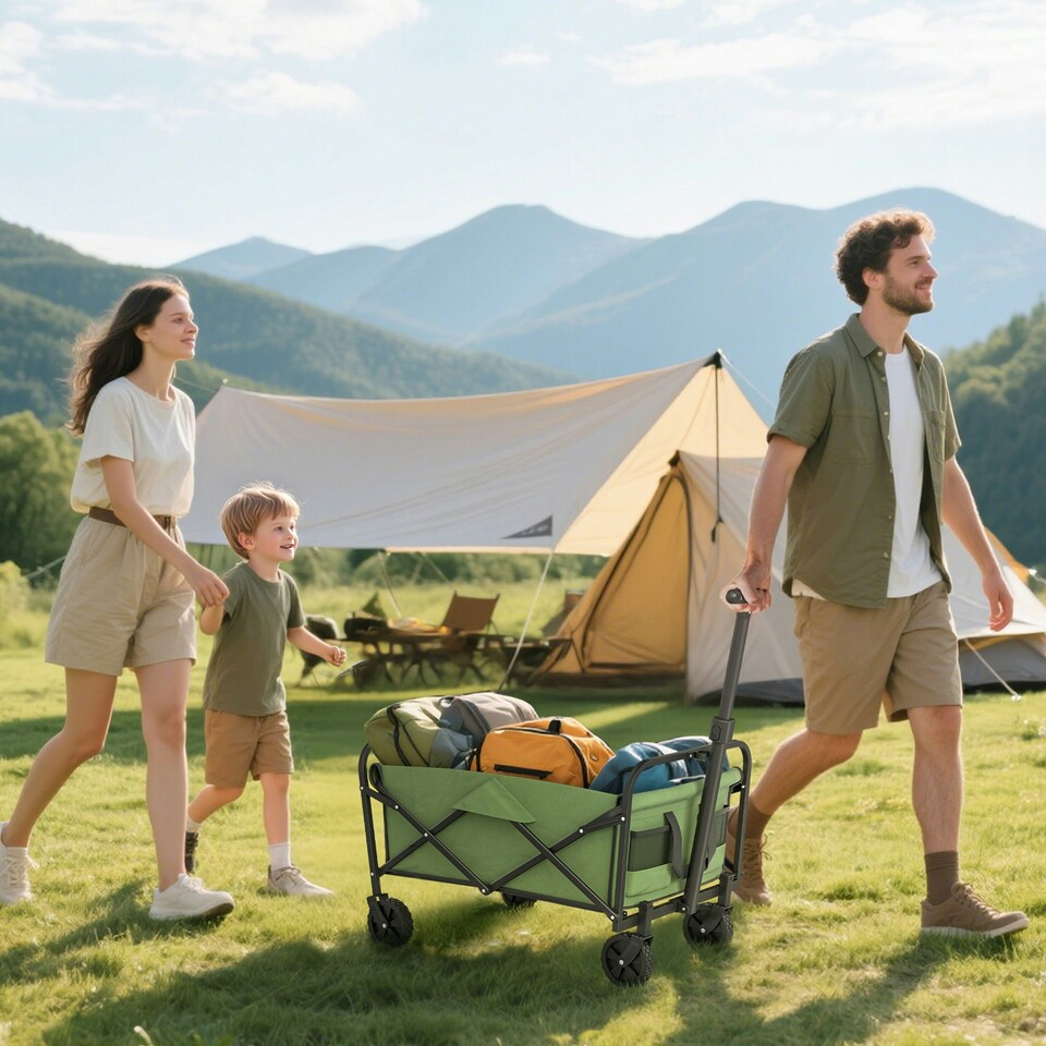 image 1 of Outsunny 62L Festival Trolley, 120kg Heavy Duty Folding Trolley Cart, Green